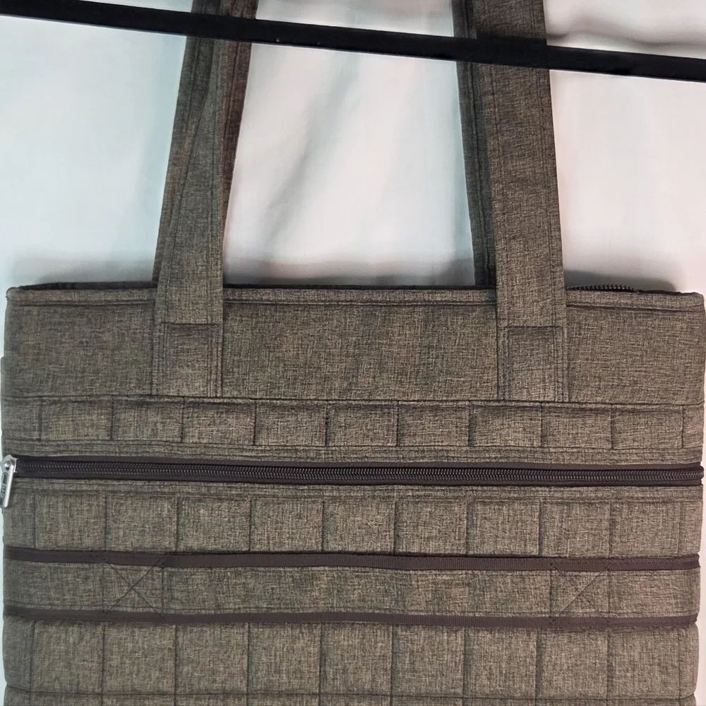 Lug Life Water Repellent Brown Quilted Taxi Large Tote Bag with Trolly Sleeve